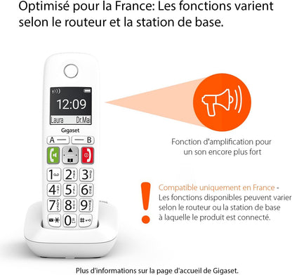 E290A Duo - Téléphone Fixe Sans Fil Blanc Avec Répondeur Intégré, 2 Combinés Avec Grand Écran Rétroéclairé, Larges Touches, Fonction Blocage D'Appels [Version Française] | DECT, Touches Rapides, Fonction D’Écoute Amplifiée, [Version Française], Fabriqué En Allemagne