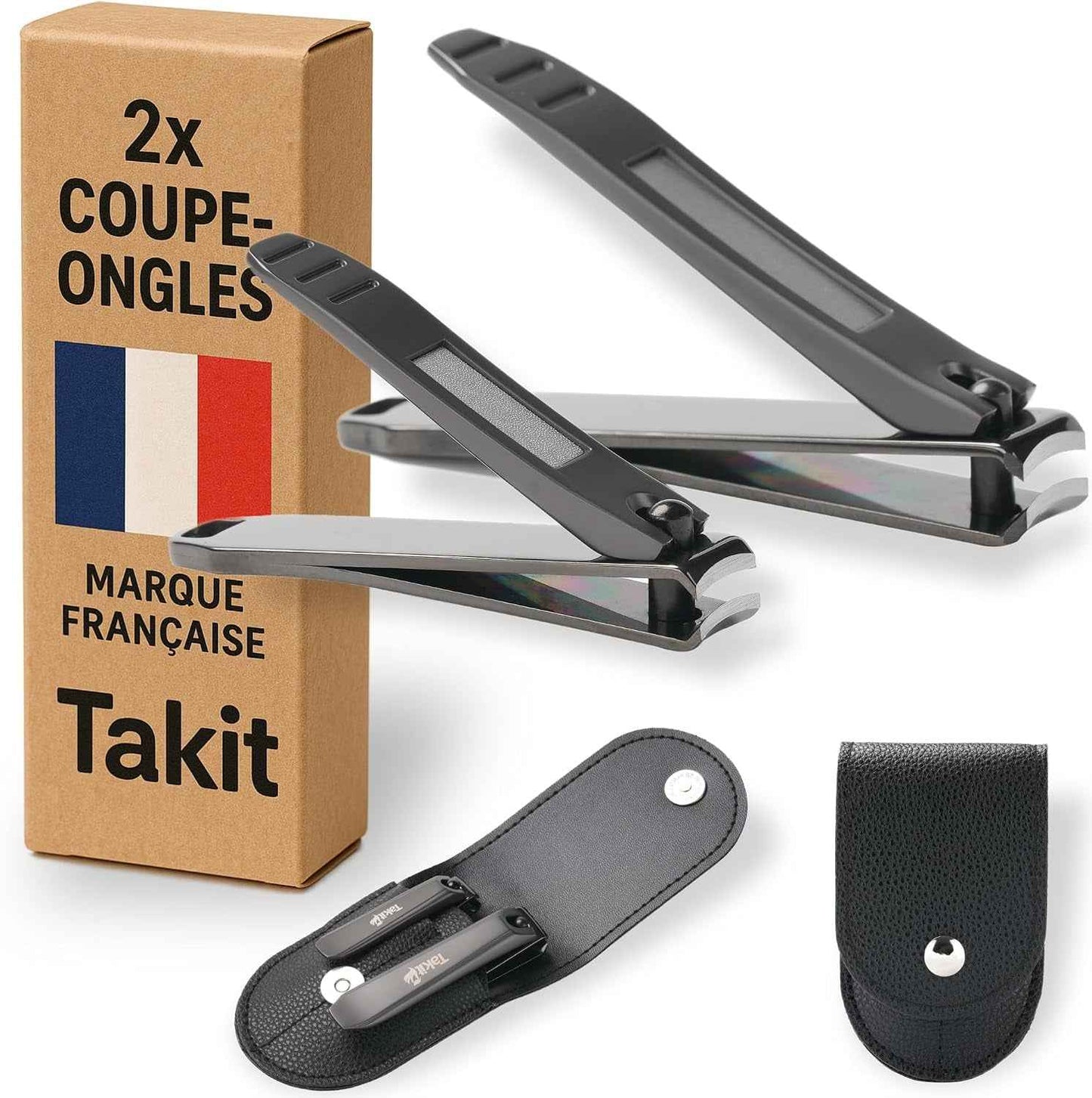 Coupe Ongle Professionnel En Acier Inoxydable [GARANTIE 5 ANS] Marque Française - Kit De 2 Coupe-Ongles Petit Et Grand - Avec Lime Intégrée Et Étui De Rangement