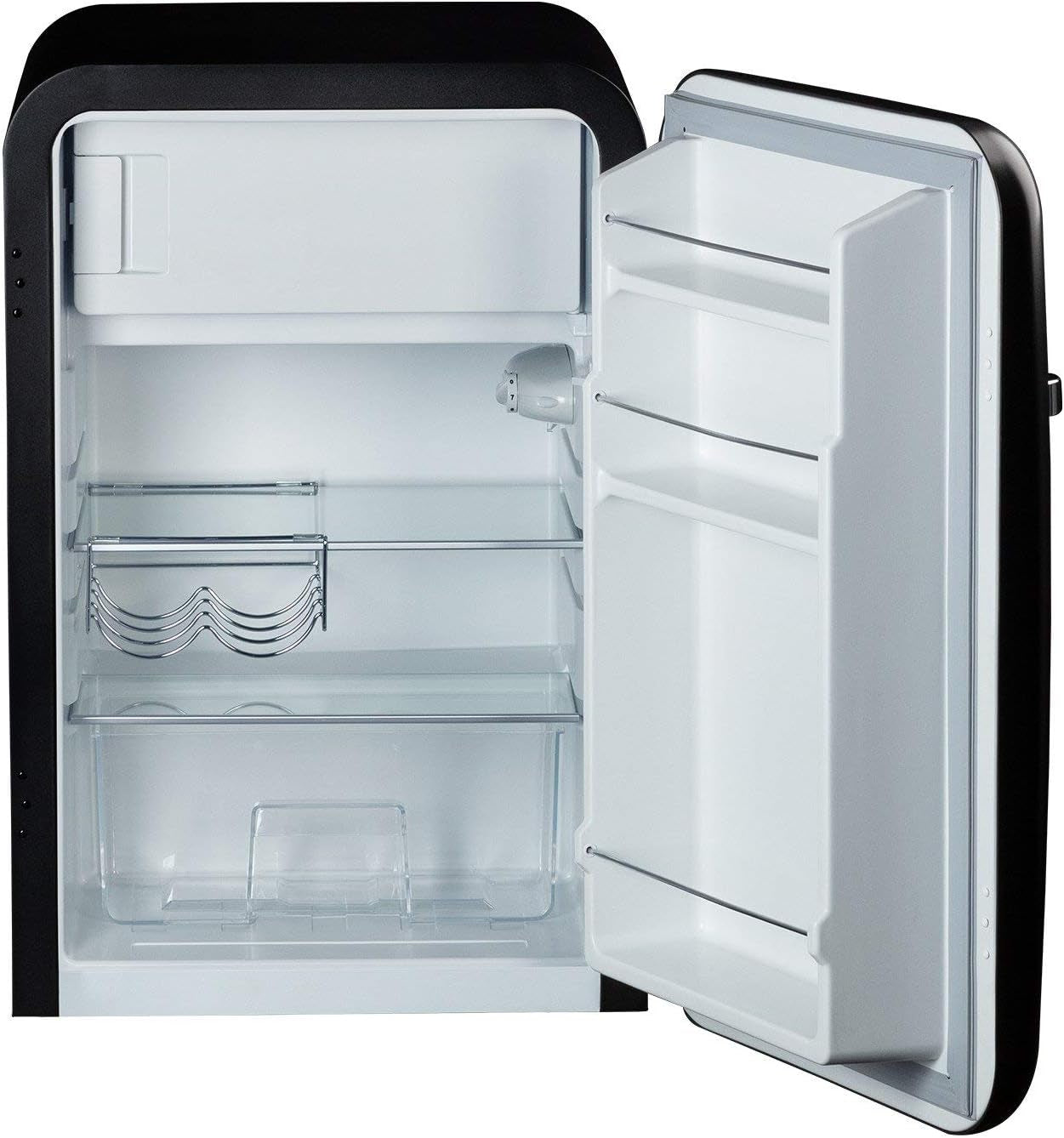/ RETRO FRIDGE 83.5 Silver/Réfrigérateur Noir Avec Poignée Argent/Pratique Et Fonctionnel, Matériaux Résistants