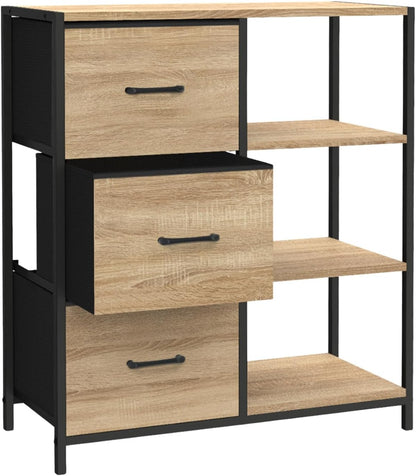 - Buffet D'Appoint Utah Design Industriel | Avec 3 Tiroirs Et Étagères, 70 Cm
