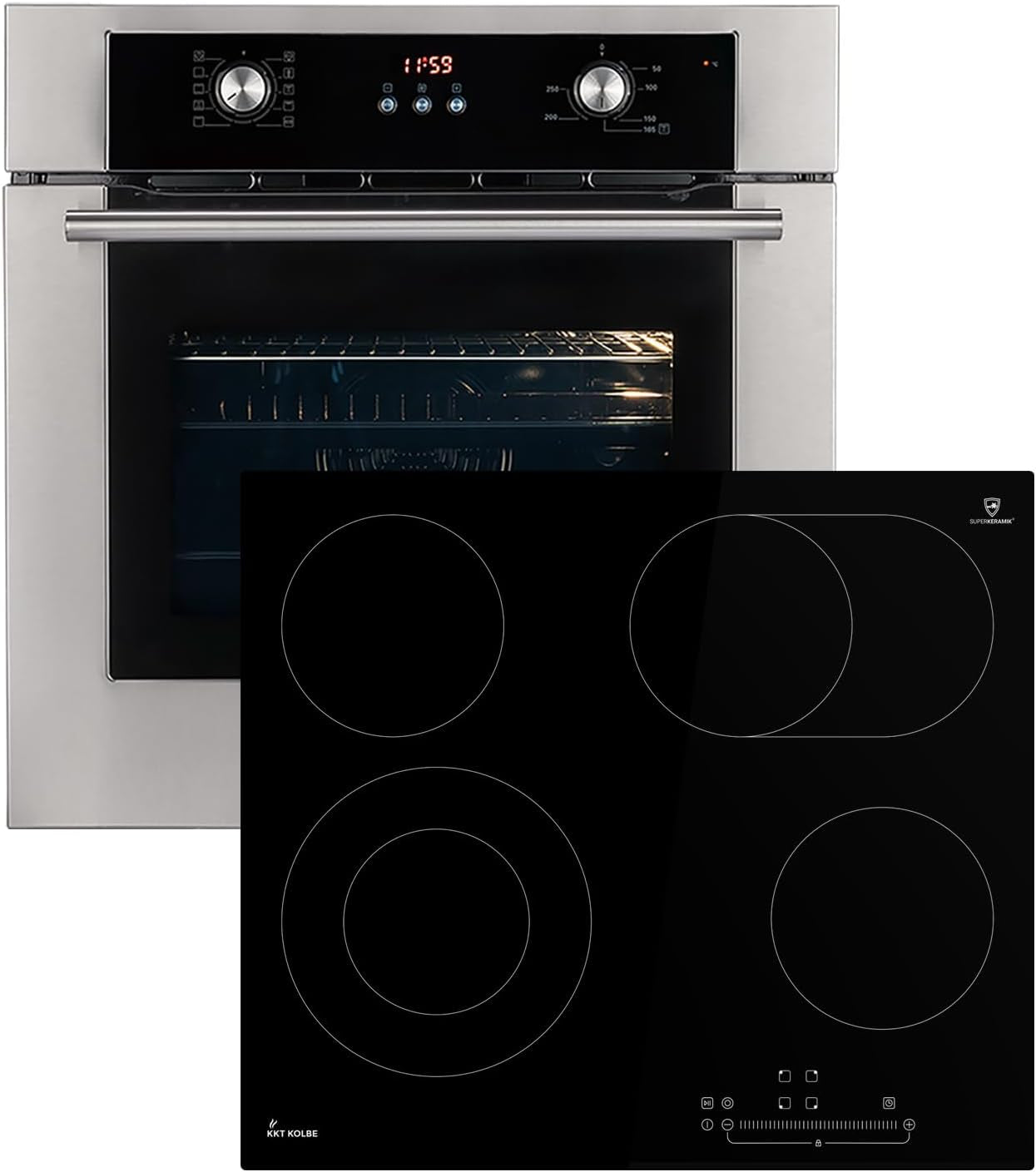 Cuisinière: Four Encastré 60Cm BO8810SS + 59Cm Plaque Vitrocéramique KK590RL | Grill | Air Chaud | Éléments Télescopiques Extensibles | Minuterie Automatique | SET8810KK59RL