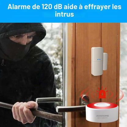 Alarme Maison Sans Fil Intelligent Wifi - Alarme De Porte, 1 Alarme Avec Sirène, 5 Capteurs De Fenêtre Et De Porte, 2 Télécommande, Compatible Avec Alexa, Google Assistant | Notifications via L’Application Sans Abonnement, Contrôle À Distance, Installatio