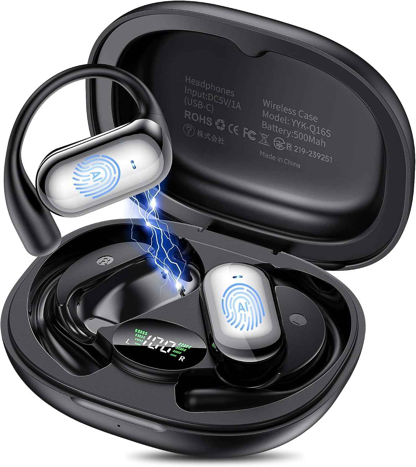 AI Écouteurs Traduction Instantanée 198 Langues 80H Bluetooth 6.1 | Oreillette Traducteur 8 Modes Affaires Voyage Étude, Noir