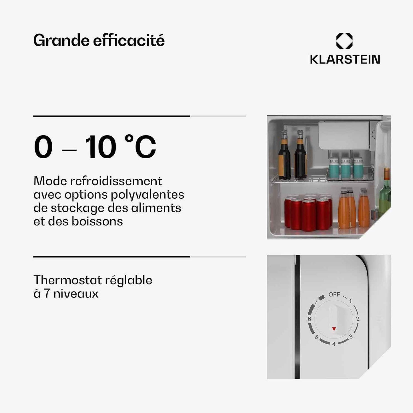 KLARSTEIN Irene 46 L Mini Réfrigérateur Rétro - Silencieux 37 Db, Thermostat Réglable, Petit Réfrigérateur De Chambre, Économe En Énergie, Noir