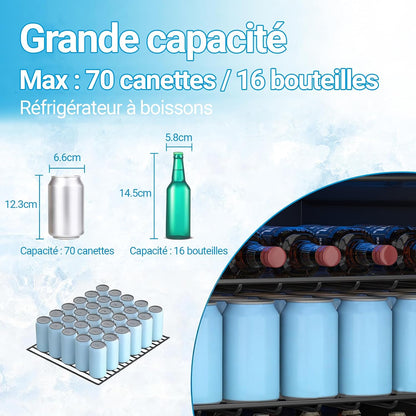 Réfrigérateur À Boissons Compact Et Autoportant, 70 Canettes/50L, Mini-Réfrigérateur Avec Porte Transparent Pour Sodas, Petit Réfrigérateur Sous Comptoir Avec Clayettes Réglables