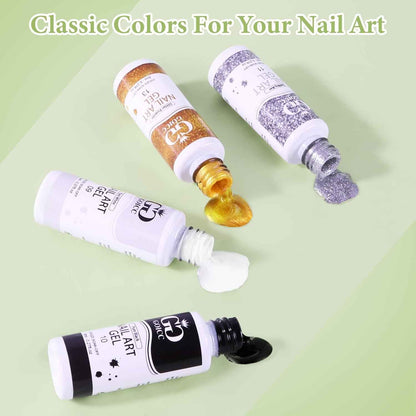 4Pcs Vernis Semi Permanent Pailleté Gel Paint Nail Art Kit French Manucure | 4 X 8Ml Vernis Semi Permanent Lot Avec Pinceau Fin Intégré, DIY Nail Art De Démarrage Pour Ongles Gel UV Fin Et Fin