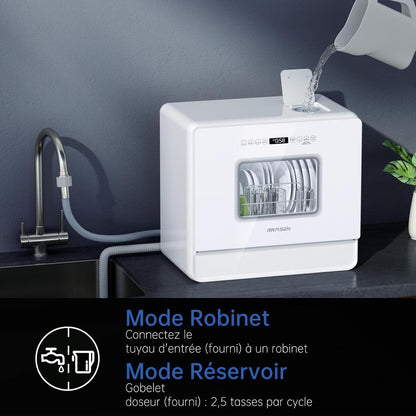 Lave-Vaisselle De Table, Mini Lave-Vaisselle Avec 7 Programmes, Commande Tactile, Affichage À LED, Réservoir D'Eau 5L, Lave-Vaisselle Compact Pour Appartements, Camping, Dortoirs, Blanc