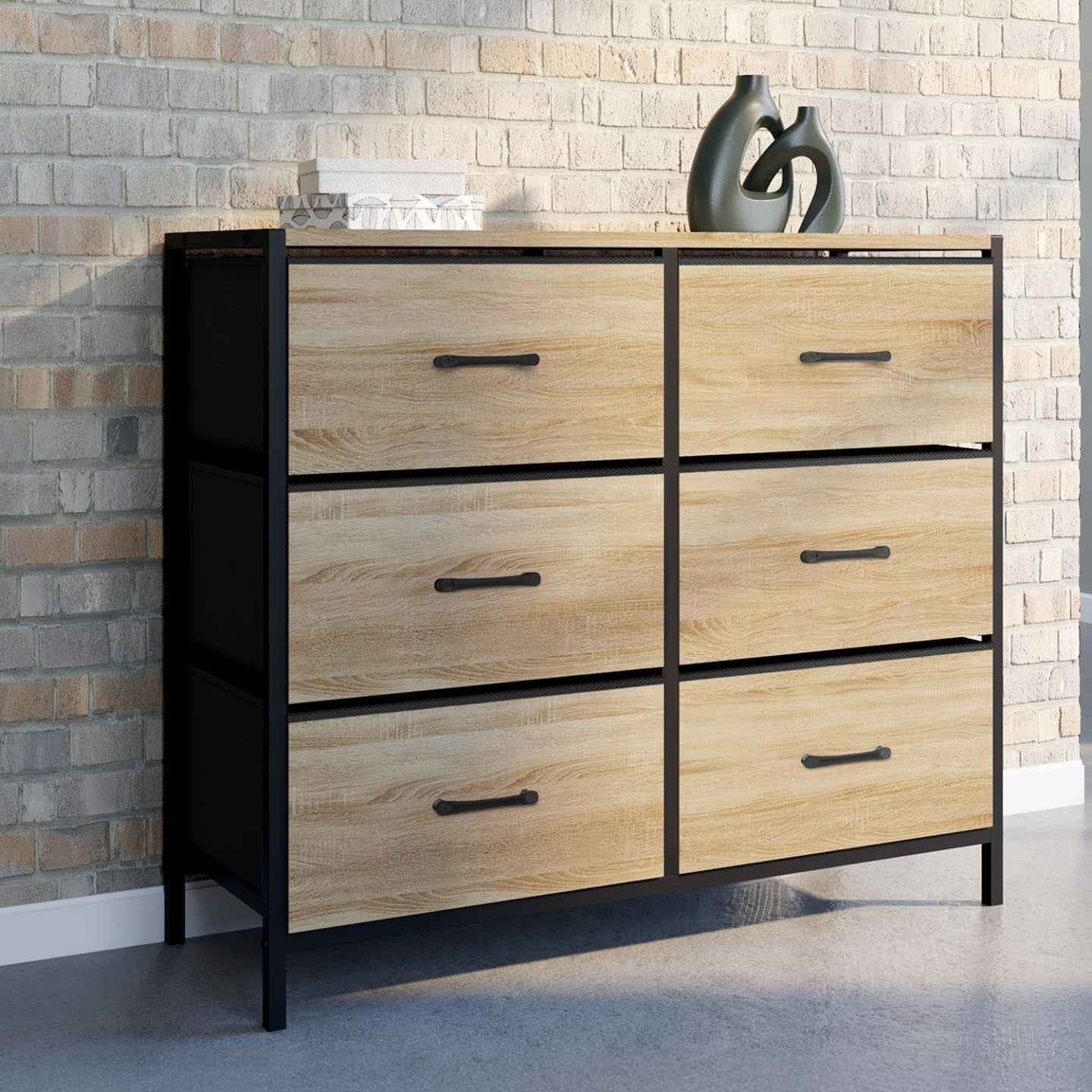 - Commode 6 Tiroirs En Tissu Utah 80 Cm Meuble De Rangement Design Industriel