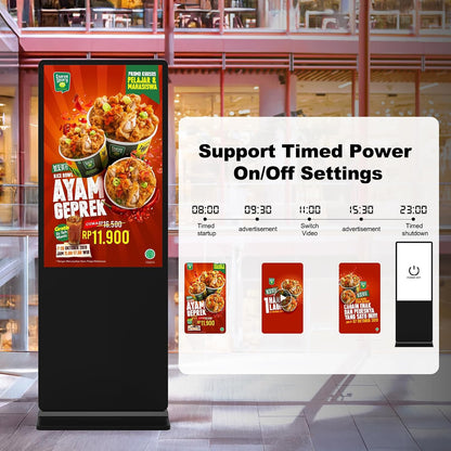 65" Écran Publicitaire 4K, Totem Affichage Autoportant IPS, Luminosité 450 Nits, Système Android, Ecran Publicitaire Interactive Pour Commerces Et Restaurants, Hdmi/Usb/Wifi, Tactile