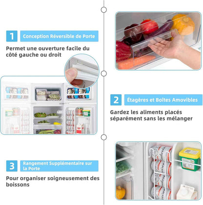 Réfrigérateur À Double Porte 90 L, Réfrigération Rapide, Économie D'Énergie, Réfrigérateur En Métal Avec 7 Niveaux De Température, 48,5 X 49,5 X 86 Cm (Blanc)