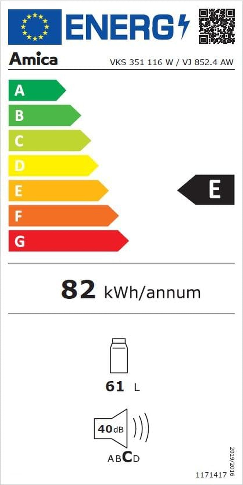 Amica Réfrigérateur Complet VKS 351-116 W - Blanc - 85 Cm (H) X 45 Cm (L) X 41 Cm (P) - 61 Litres/Debout