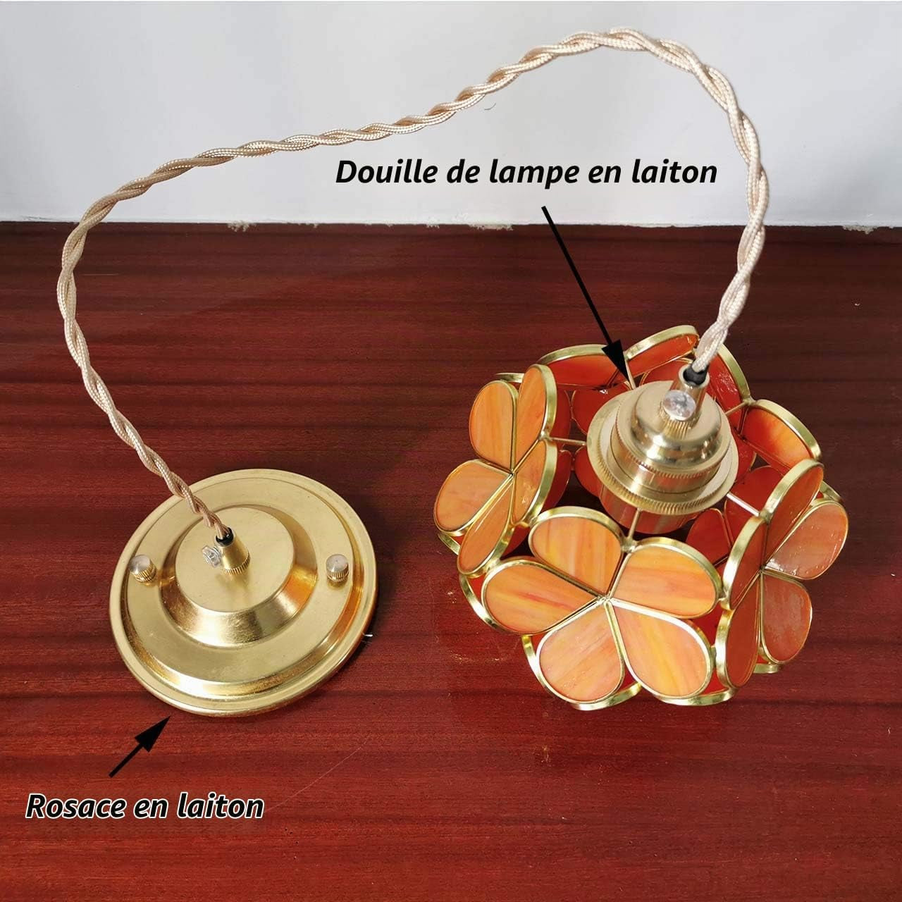 Suspension De Plafond En Vitrail Style Tiffany Pétales, Avec Abat-Jour De 8 Pouces De Large (Orange, Cerisier En Fleurs De 8 Pouces)