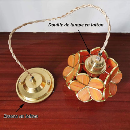Suspension De Plafond En Vitrail Style Tiffany Pétales, Avec Abat-Jour De 8 Pouces De Large (Orange, Cerisier En Fleurs De 8 Pouces)