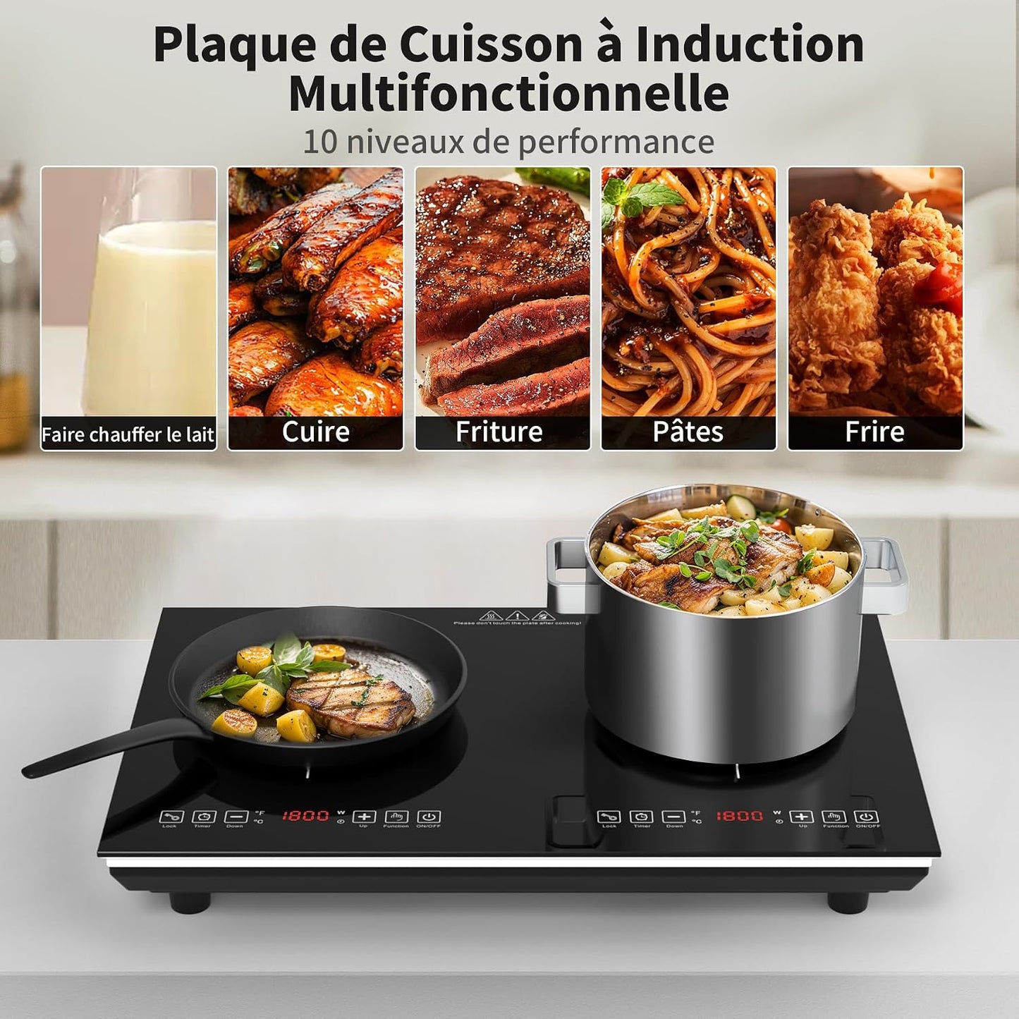 Plaque Induction 2 Feux, Plaque De Cuisson Electrique 220V 3600W, Plaque Vitrocéramique 2 Feux, Capteur LED Tactile, Tables De Cuisson, Verrouillage Enfant, Minuterie, Plaque À Induction Portable