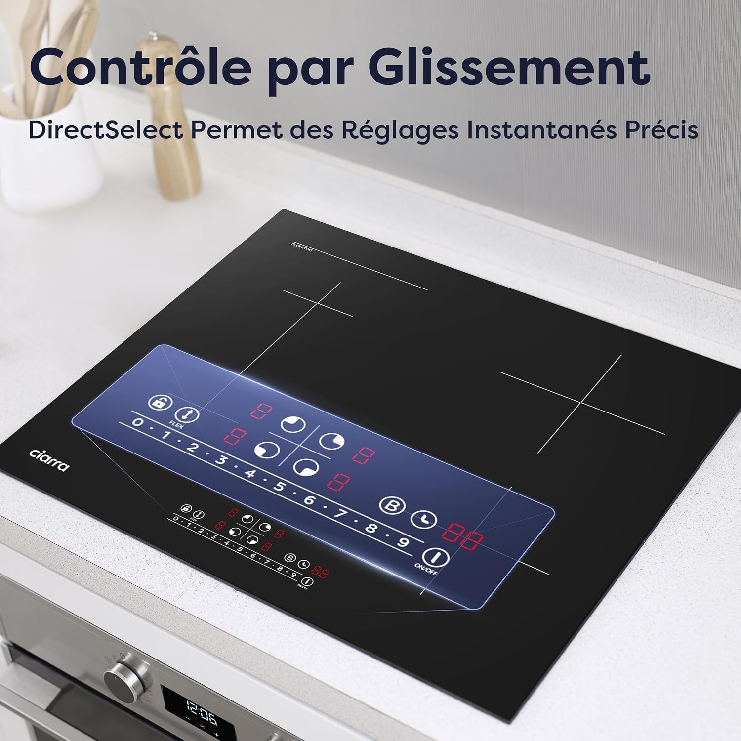 Plaque Induction 4 Feux Encastrable 60 Cm 7200W Avec Zone Flexible | Booster, Gestion De Puissance, Commande Tactile Slider, Minuterie, Sécurité Enfant, Grande Poêle Et Plancha, CBBIH4BF