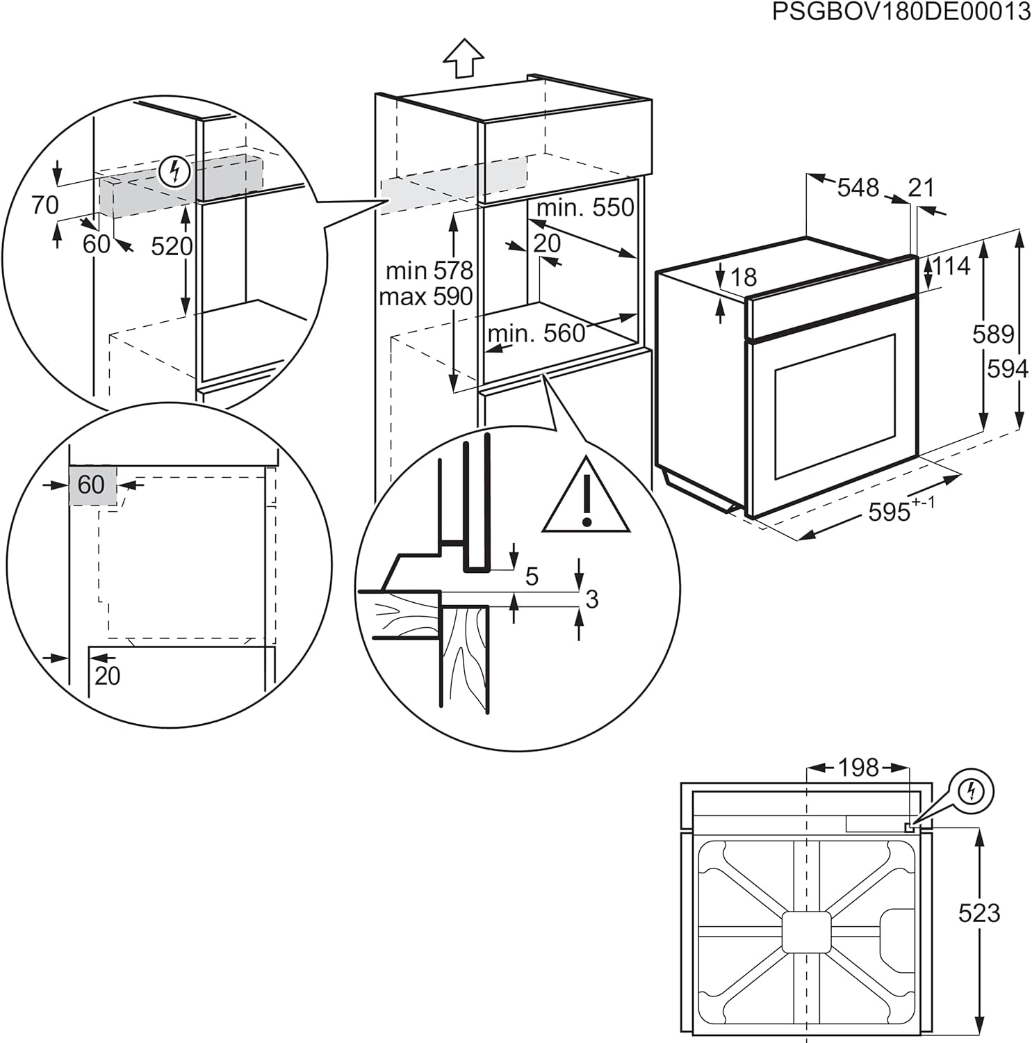 EOH3H54X Four Électrique À Convection, Multifonction, Grill Intégré, Série 300, 7 Fonctions, Cuisson À Plusieurs Niveaux, Nettoyage Aquaclean, 72 L De Capacité, Inox Anti-Traces De Doigts,