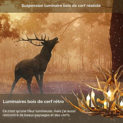 Lustre En Bois De Cerf, Lustre En Bois De Cerf À 8 Lumières En Résine, Lustre En Bois De Cerf Créatif Pour Le Salon, La Cabane, La Salle À Manger, Le Café, La Cuisine.