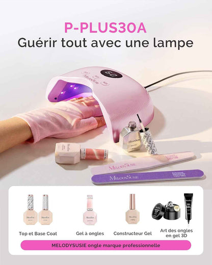 Lampe UV Ongles Gel Avec Gants UV, P-Plus30A Pour Séchage Flash | 24W, Minuterie 30S/60S/90S, Capteur Intelligent, Écran LCD, Format Compact, Sèche-Ongles Professionnel Pour Salon Et Maison