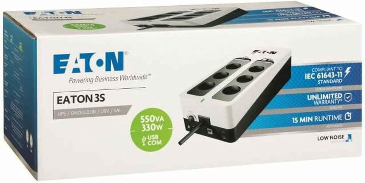 Onduleur Parafoudre 3S 550 FR - Off-Line UPS - Alimentation Sans Interruption - Puissance 550VA (6 Prises FR, Parasurtenseur, Silencieux) - Interface USB (Câble Inclus) - Noir&Blanc (3S550F)