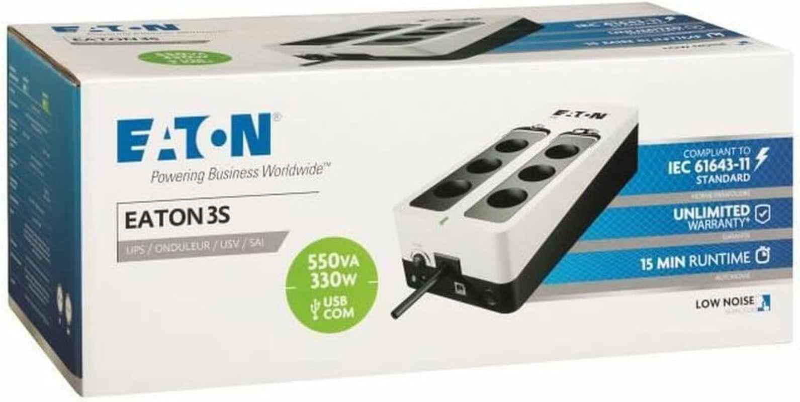 Onduleur Parafoudre 3S 550 FR - Off-Line UPS - Alimentation Sans Interruption - Puissance 550VA (6 Prises FR, Parasurtenseur, Silencieux) - Interface USB (Câble Inclus) - Noir&Blanc (3S550F)