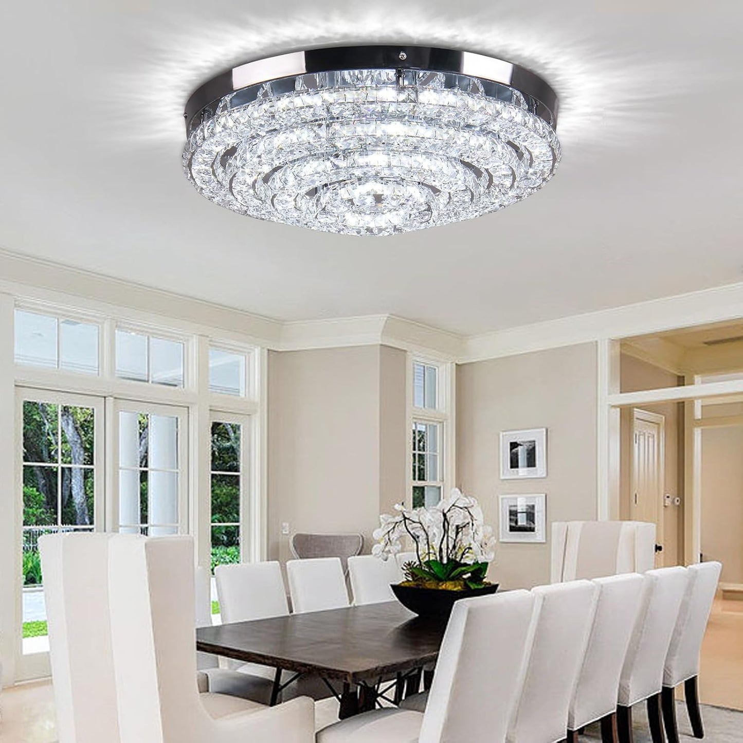 Lustre En Cristal Plafonnier Encastré Moderne Grand Lustre LED Entrée Chambre Salon Salle À Manger (Blanc Froid 6000K)