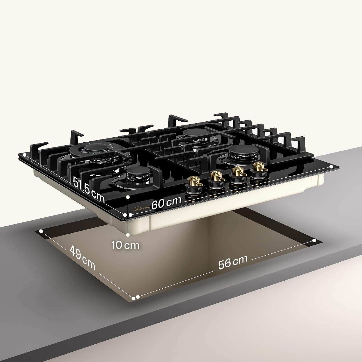 Klarstein Victoria - Table De Cuisson Gaz, Encastrable, Brûleur Sabaf, Gaz Naturel/Propane, Soupapes De Sécurité, Arrêt Automatique, Supports En Fonte, Verre Céramique Look Rétro, 4 Brûleurs, Noir