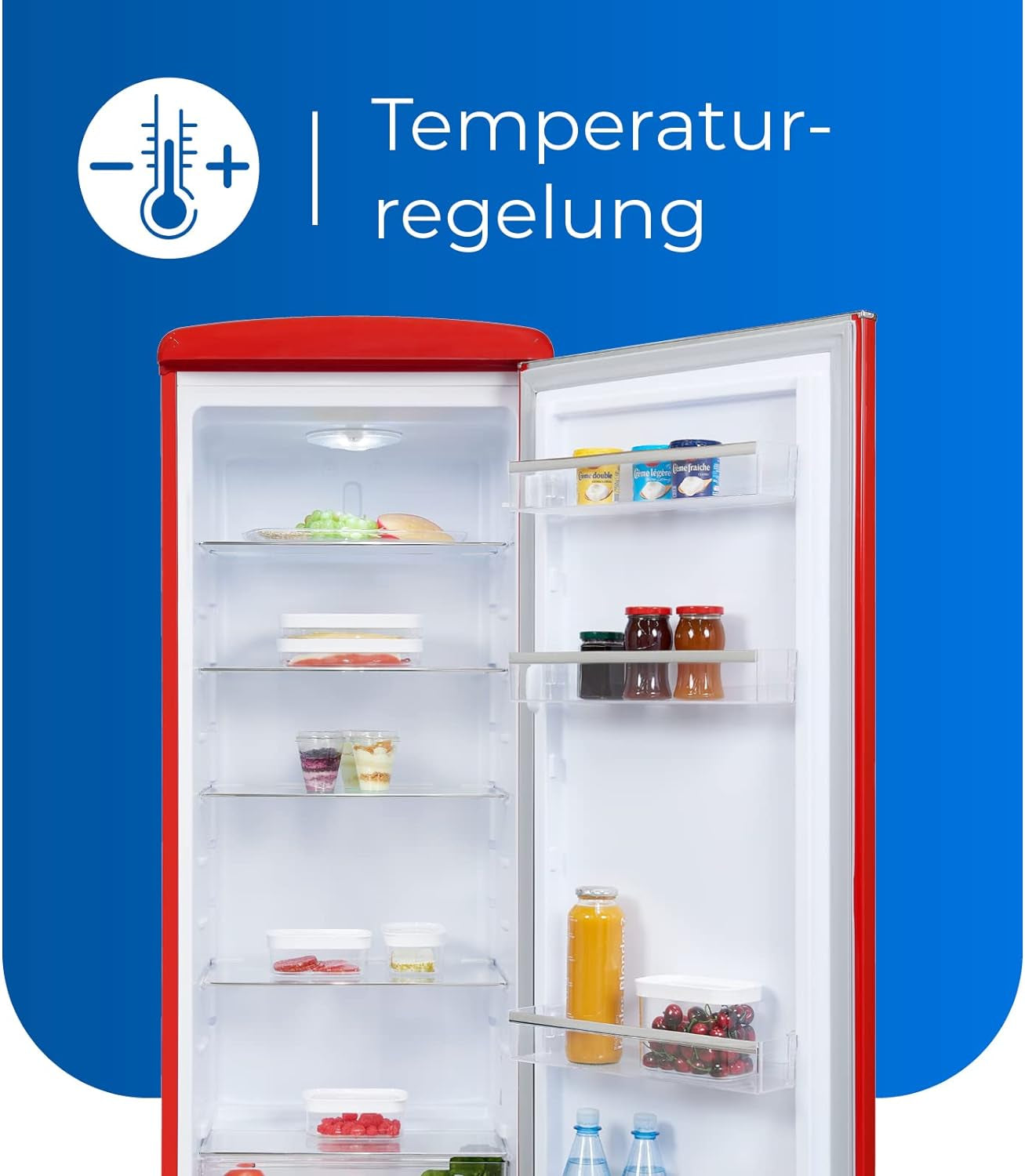 Exquisit Réfrigérateur Rétro RKS325-V-H-160F - Rouge - Appareil Sur Pied - Volume : 229 L - Rouge