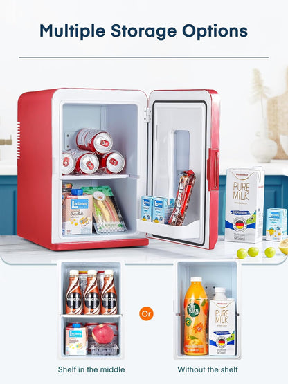 Mini Frigo De Chambre 15L/21 Canettes, Petit Frigo Portable 240V/12V, Mode Silencieux, Fonction Chaud/Froid, Frigo Cosmetique