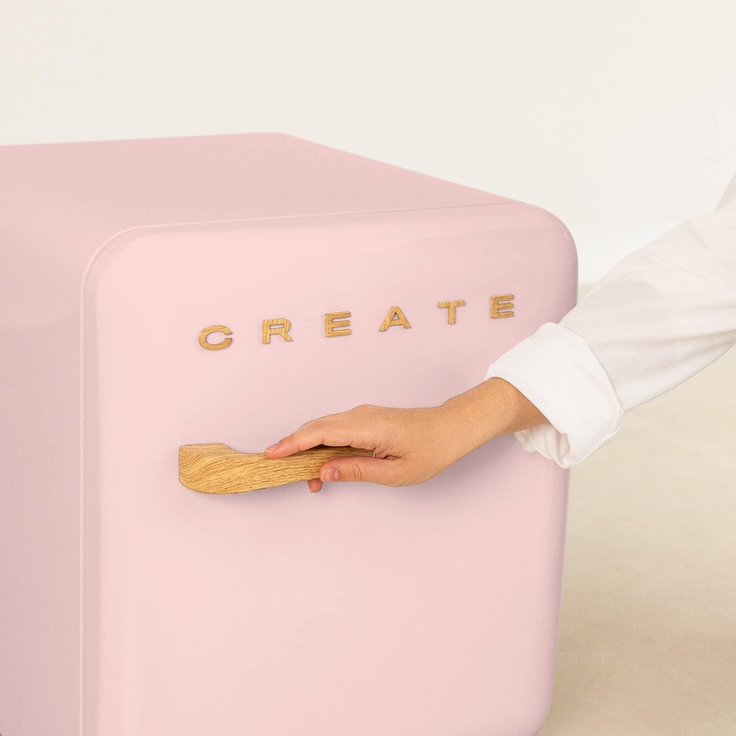 / RETRO FRIDGE 50 Wood/Réfrigérateur Rose Avec Poignée Bois/Pratique Et Fonctionnel, Matériaux Résistants
