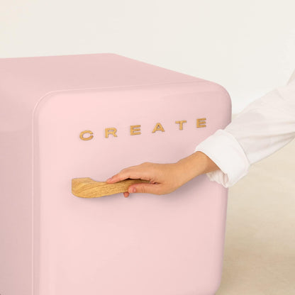 / RETRO FRIDGE 50 Wood/Réfrigérateur Rose Avec Poignée Bois/Pratique Et Fonctionnel, Matériaux Résistants