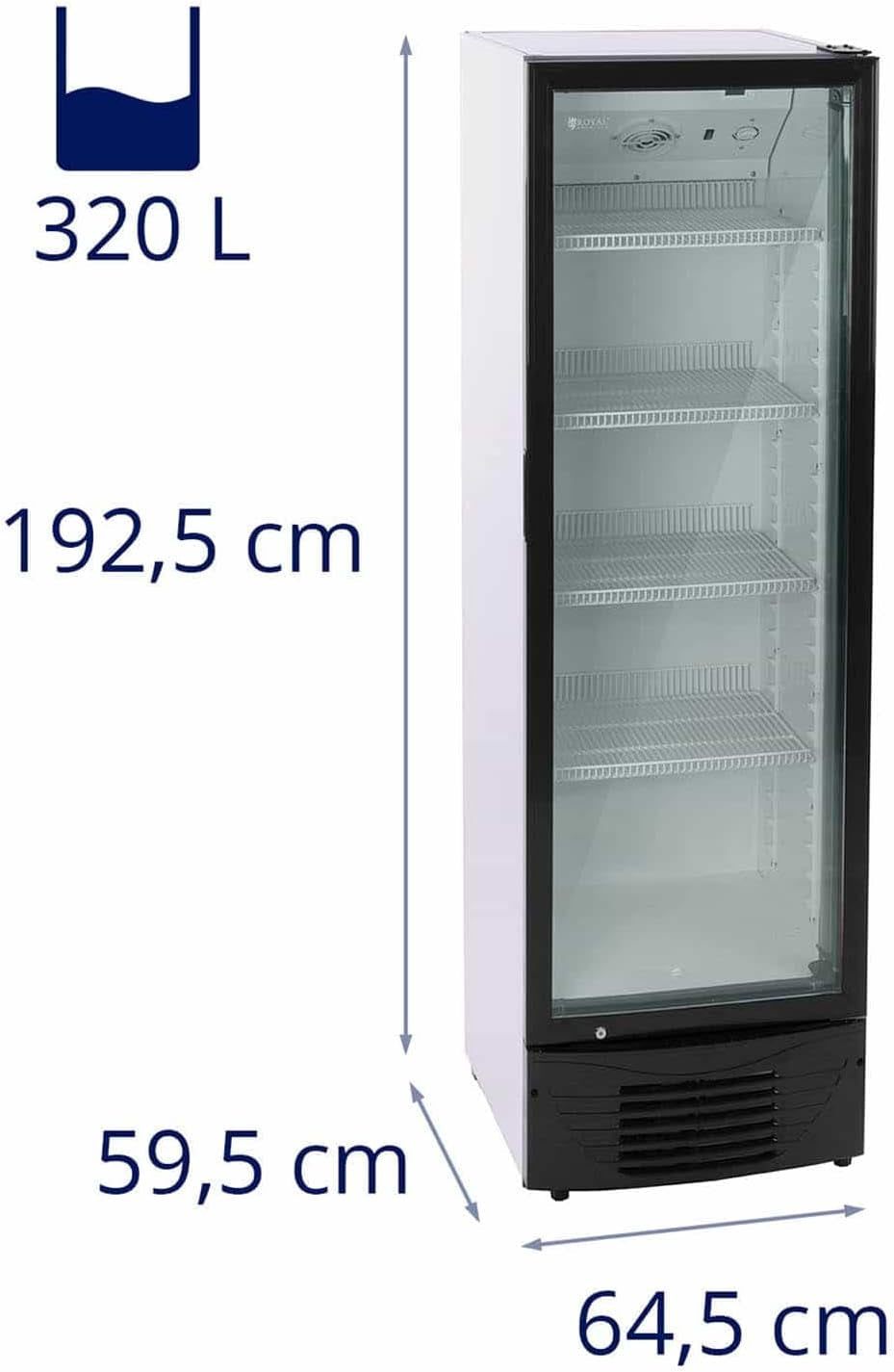 Frigo À Boissons Réfrigérateur Bar Vitrine RCGK-W320 (Cadre Noir, 320 Litres, 210 Watts, Jusqu'À 228 Cannettes, 4 Tablettes Réglables)