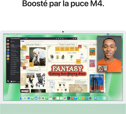 Imac Ordinateur De Bureau Tout-En-Un Avec Puce M4, CPU 8 Cœurs Et GPU 8 Cœurs : Conçu Pour  Intelligence, Écran Retina 24'', 16 Go De Mémoire Unifiée, 256 Go De Stockage SSD ; Vert
