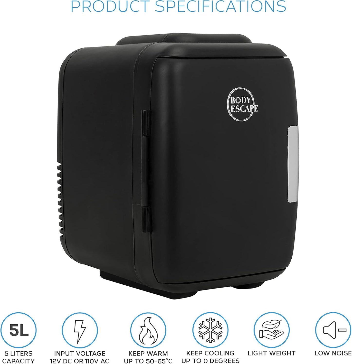 Body Escape Mini Réfrigérateur Beauté Pour Soins De La Peau - Mini Réfrigérateurs Beauté - Petit Réfrigérateur Rétro, Portable, Compact Et Silencieux Pour Le Maquillage - 5L- Mono Noir
