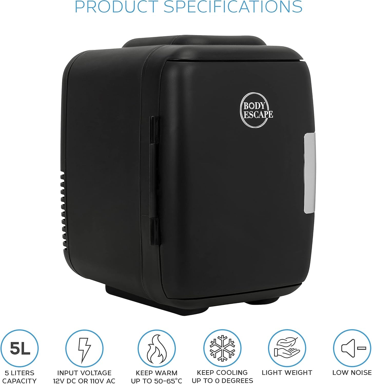 Body Escape Mini Réfrigérateur Beauté Pour Soins De La Peau - Mini Réfrigérateurs Beauté - Petit Réfrigérateur Rétro, Portable, Compact Et Silencieux Pour Le Maquillage - 5L- Mono Noir