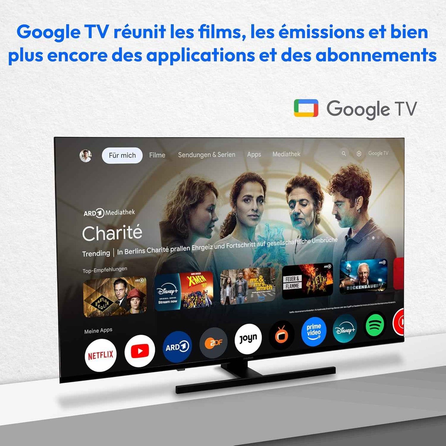 TV 50 Pouces (125,7 Cm) QLED Television (Smart TV, 4K, Dolby Vision HDR, Prime Video, Disney+, Dolby Atmos, DTS X, Compatible Avec Google TV, PVR, Bluetooth, MD 850700)