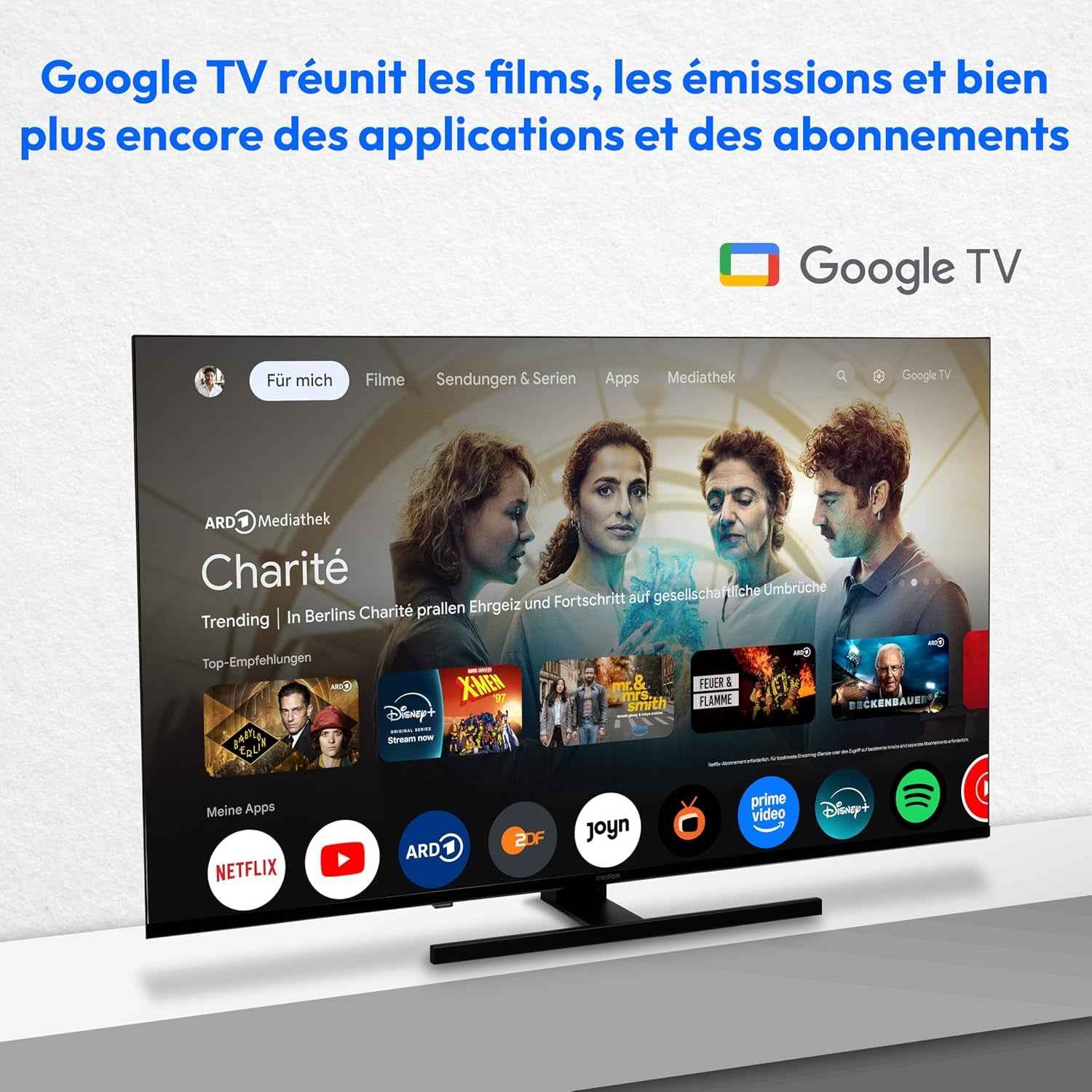 TV 50 Pouces (125,7 Cm) QLED Television (Smart TV, 4K, Dolby Vision HDR, Prime Video, Disney+, Dolby Atmos, DTS X, Compatible Avec Google TV, PVR, Bluetooth, MD 850700)