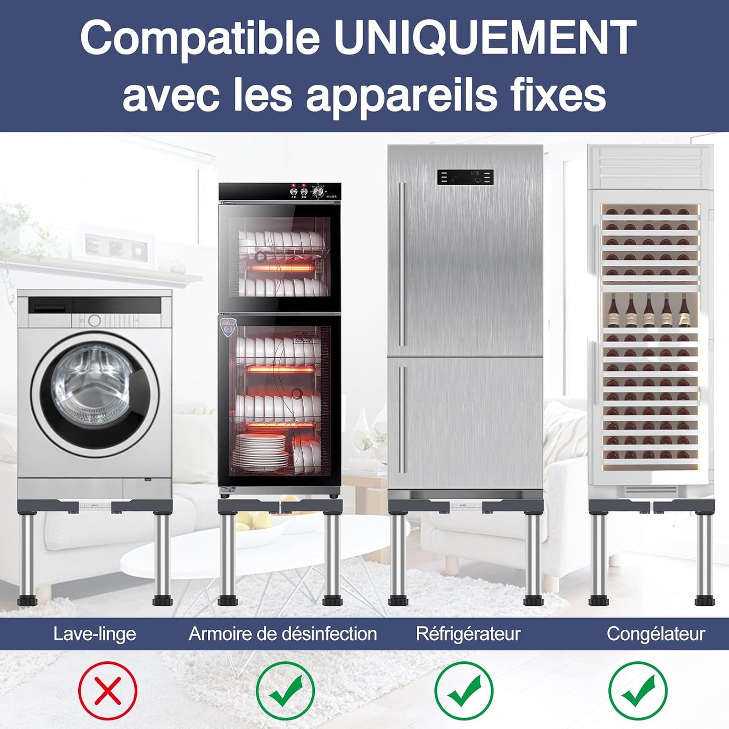 Mini Base De Réfrigérateur Support Électroménager Réglable Hauteur 33-36 Cm, Base De Lave-Vaisselle 45-67 Cm Avec 4 Pieds Robustes, Charge 200 Kg Pour Sécheuse Armoire De Réfrigérateur Gris