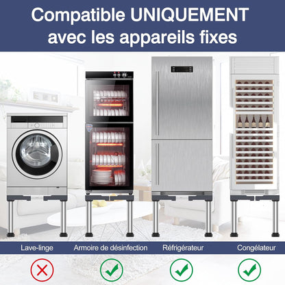 Mini Base De Réfrigérateur Support Électroménager Réglable Hauteur 33-36 Cm, Base De Lave-Vaisselle 45-67 Cm Avec 4 Pieds Robustes, Charge 200 Kg Pour Sécheuse Armoire De Réfrigérateur Gris