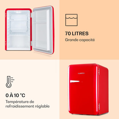 Audrey Mini - Petit Réfrigérateur, Mini-Bar Compact, Autonome, Réfrigération Par Compression, Capacité, Réfrigération : 0-10 °C, Mini-Réfrigérateur D'Une Capacité De 70 Litres, Rouge
