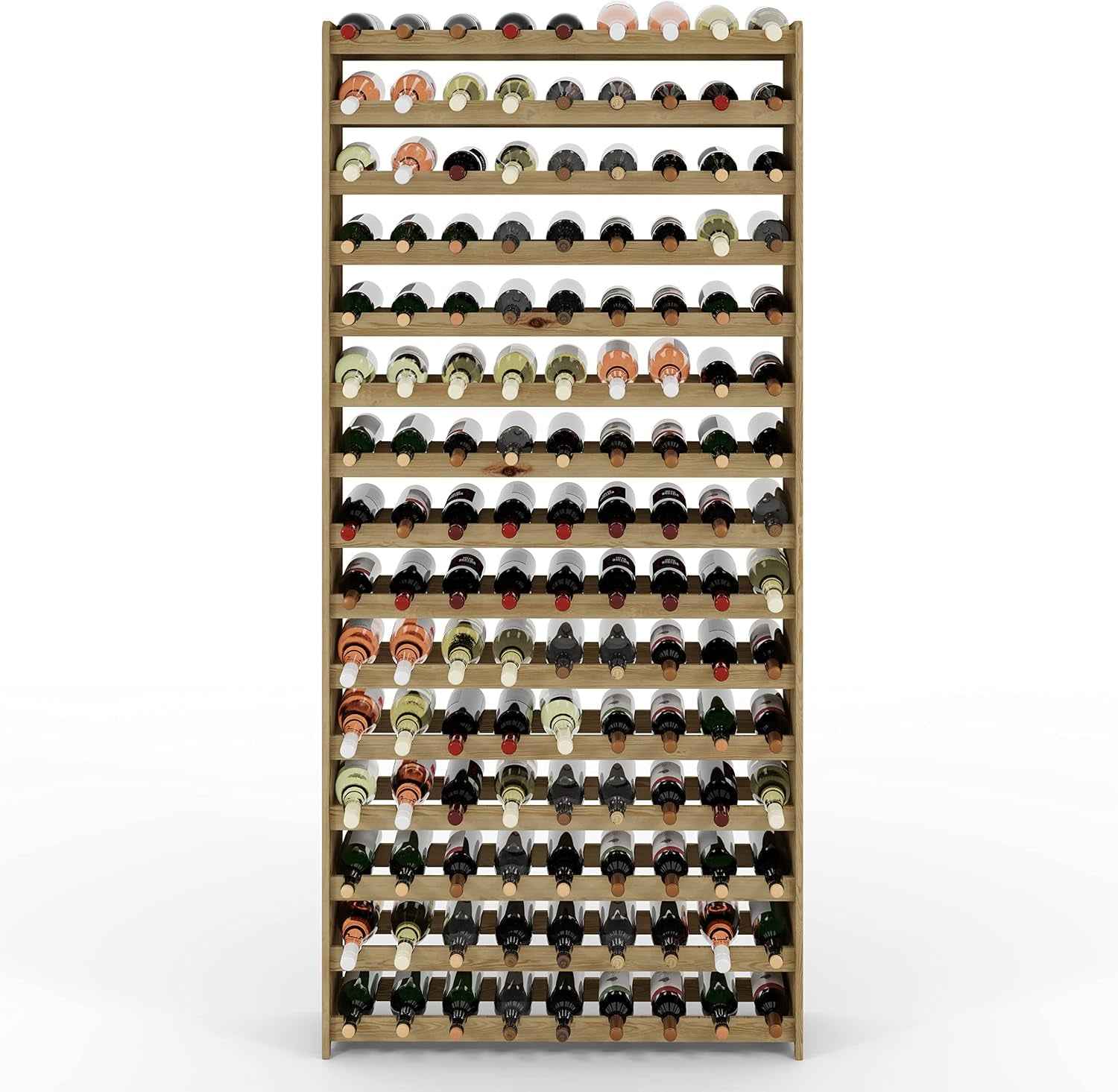 Série RW Étagère À Vin En Bois Pour Bouteilles, Anthracite, Marron, Naturel, RW-3, 13-15 Couchés, Pour 91-135 Bouteilles, Vin, Porte-Bouteilles (Naturel, RW-3-135, 198 X 92 X 26,5, Pour 135