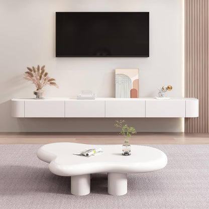 Meuble TV Flottant, Étagères TV Murales Avec Porte, Console Multimédia TV, Meuble TV Flottant, Grand Banc TV De Rangement Sous La Télévision(Blanc,140Cm/55.1")