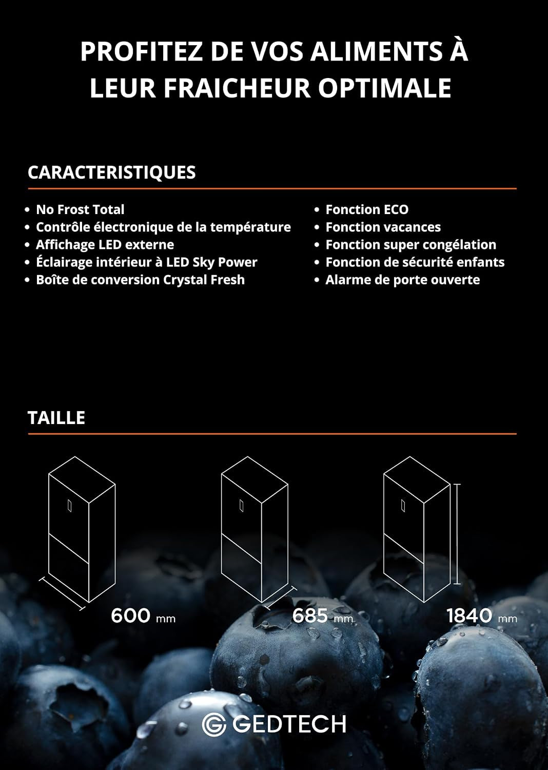 Réfrigérateur Combiné Congélateur Bas 323L GCB323NFDX - No Frost - Dark Inox