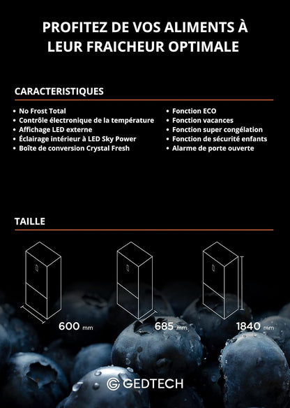 Réfrigérateur Combiné Congélateur Bas 323L GCB323NFDX - No Frost - Dark Inox