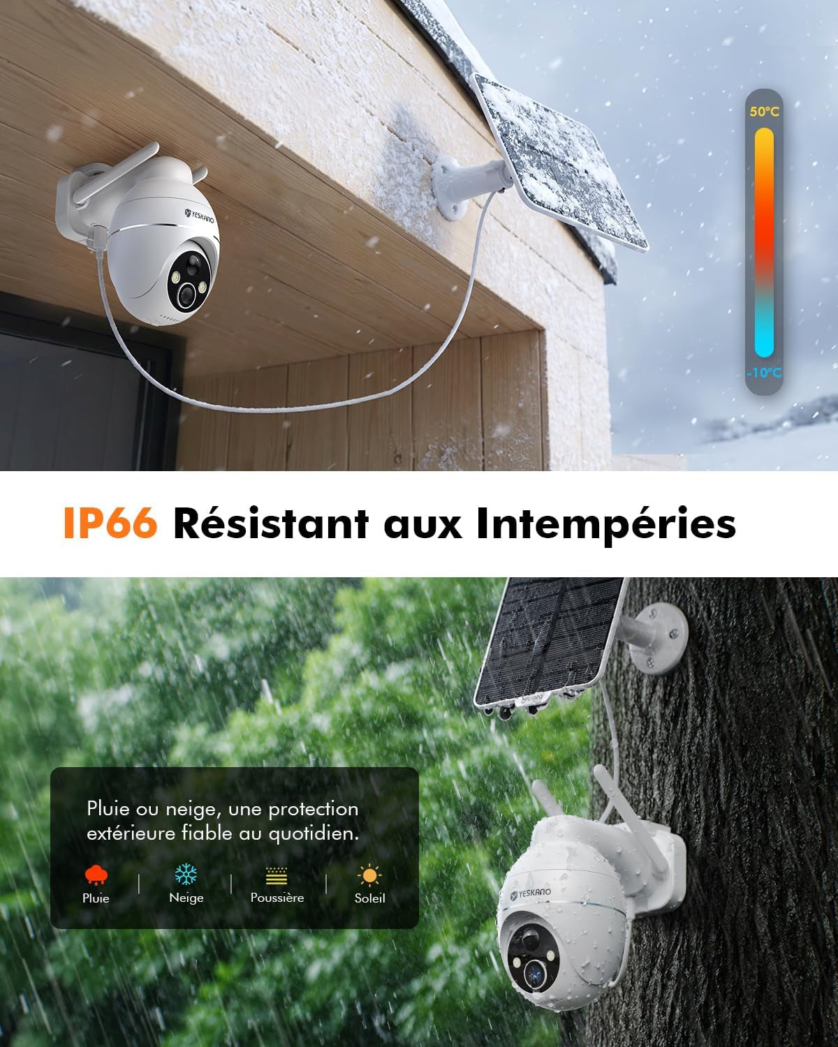 2K Camera Surveillance Wifi Exterieure Sans Fil Solaire, 360° PTZ | Caméra Extérieure Solaire, Avec Panneau Déporté 2M, Vision Nocturne Couleur, Détection PIR, Audio 2 Voies, 2,4 Ghz IP66
