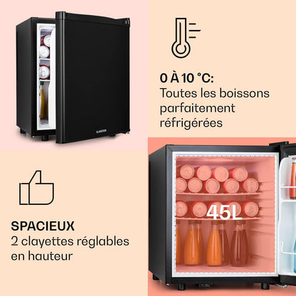 Mini Frigo De Chambre De 45L Pour Boissons Et Bieres, Petit Frigo Silencieux, Mini Bar Intérieur/Ext, Petit Refrigerateur Camping, Stockage De Vins, Cosmetique, Étagères Réglables, 6-18°C