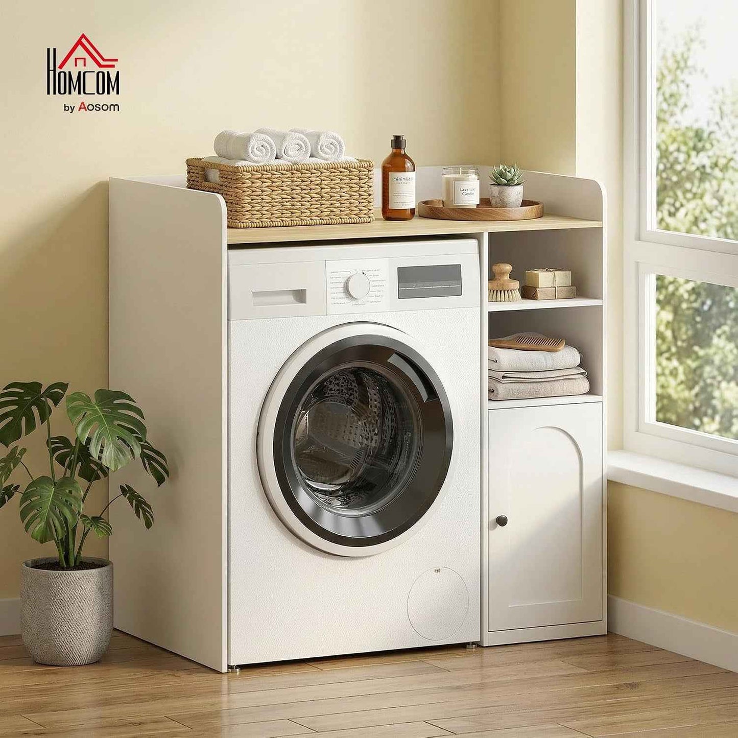Meuble Machine À Laver Avec Compartiments 93,5 X 60 X 100 Cm Blanc | Armoire Machine a Laver, Porte À Fermeture Douce, Large Plateau, Meuble De Salle De Bain Et Buanderie