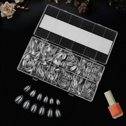600Pièces Capsule Faux Ongles, Court Almond-Shaped Nails Ongle, 12 Tailles Capsules Americaine Ongles Pour Ongles Gel, Kit Ongle Capsule Pour Manucure, DIY