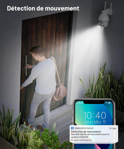 2K 3MP Camera Exterieur, Caméra De Surveillance Extérieur Y4-2P | Camera Surveillance Wifi Exterieure Étanche IP65, Vision Nocturne Couleur, Suivi Intelligent 360°, Alerte Instantanée, Alexa