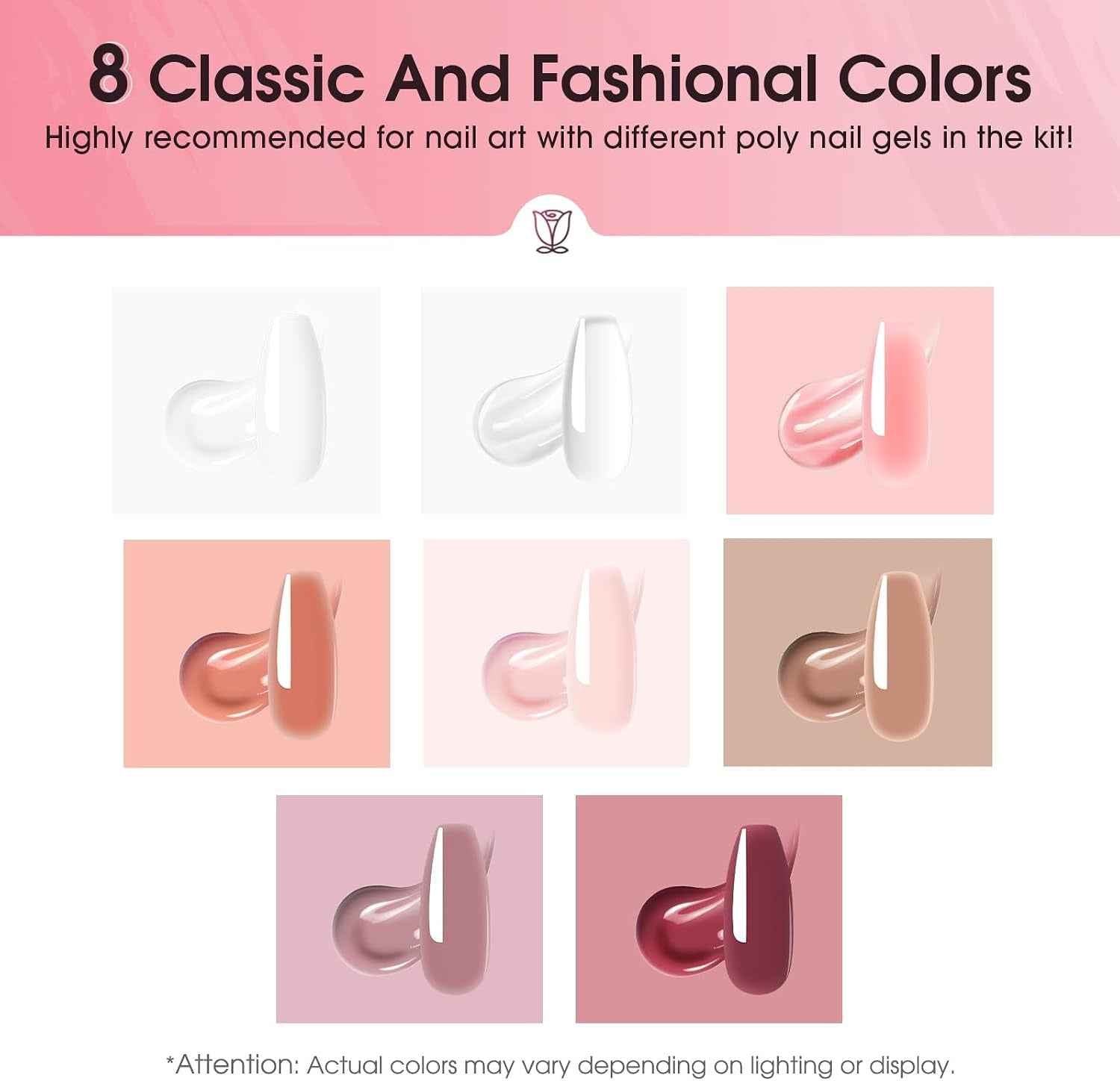 Poly Extension D'Ongles En Gel Complet Kit 8*10Ml Avec Lampe UV | Mini 8 Couleurs Kit Ongle Construction Gel UV Complet Avec Mini UV Lampe,Base & Top Coat Gel Et Outils De Manucure Kit