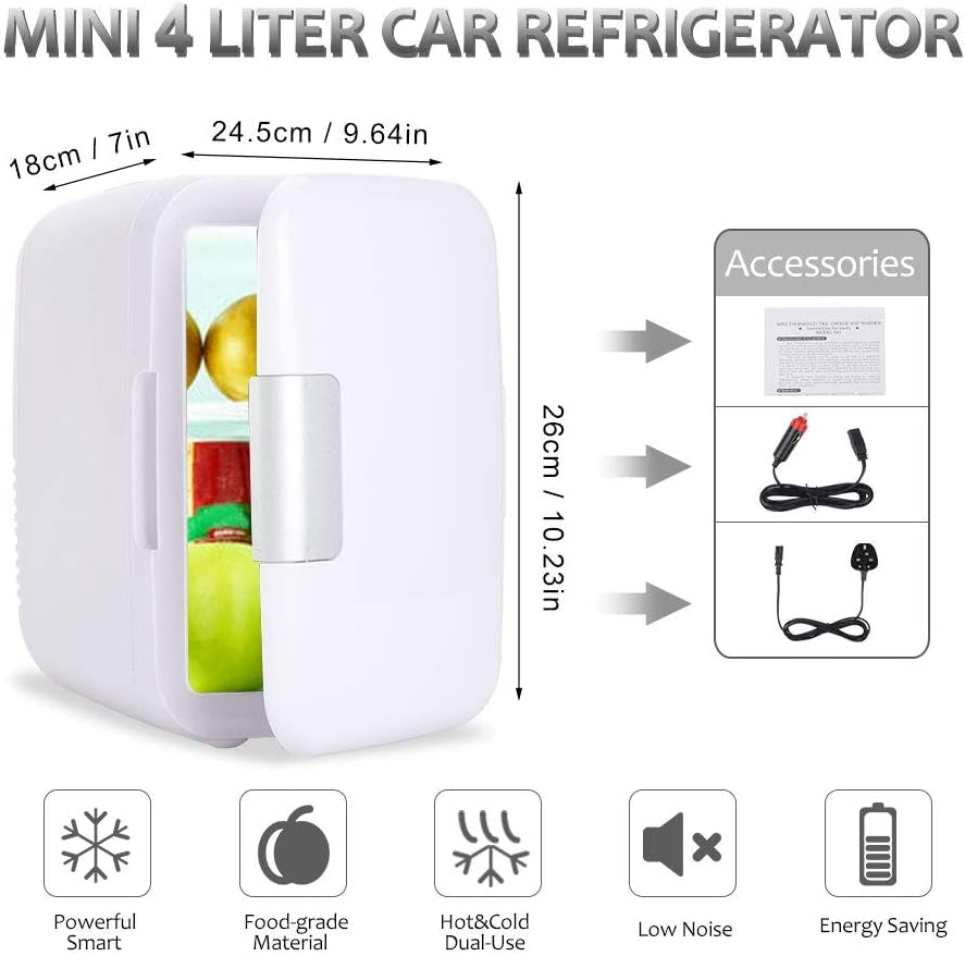 Mini Réfrigérateur De Voiture De Réfrigérateur 4 Litres/6 Bidons Refroidisseur Électrique Et Système Thermoélectrique Portatif plus Chaud Pour La Voiture(Blanc)